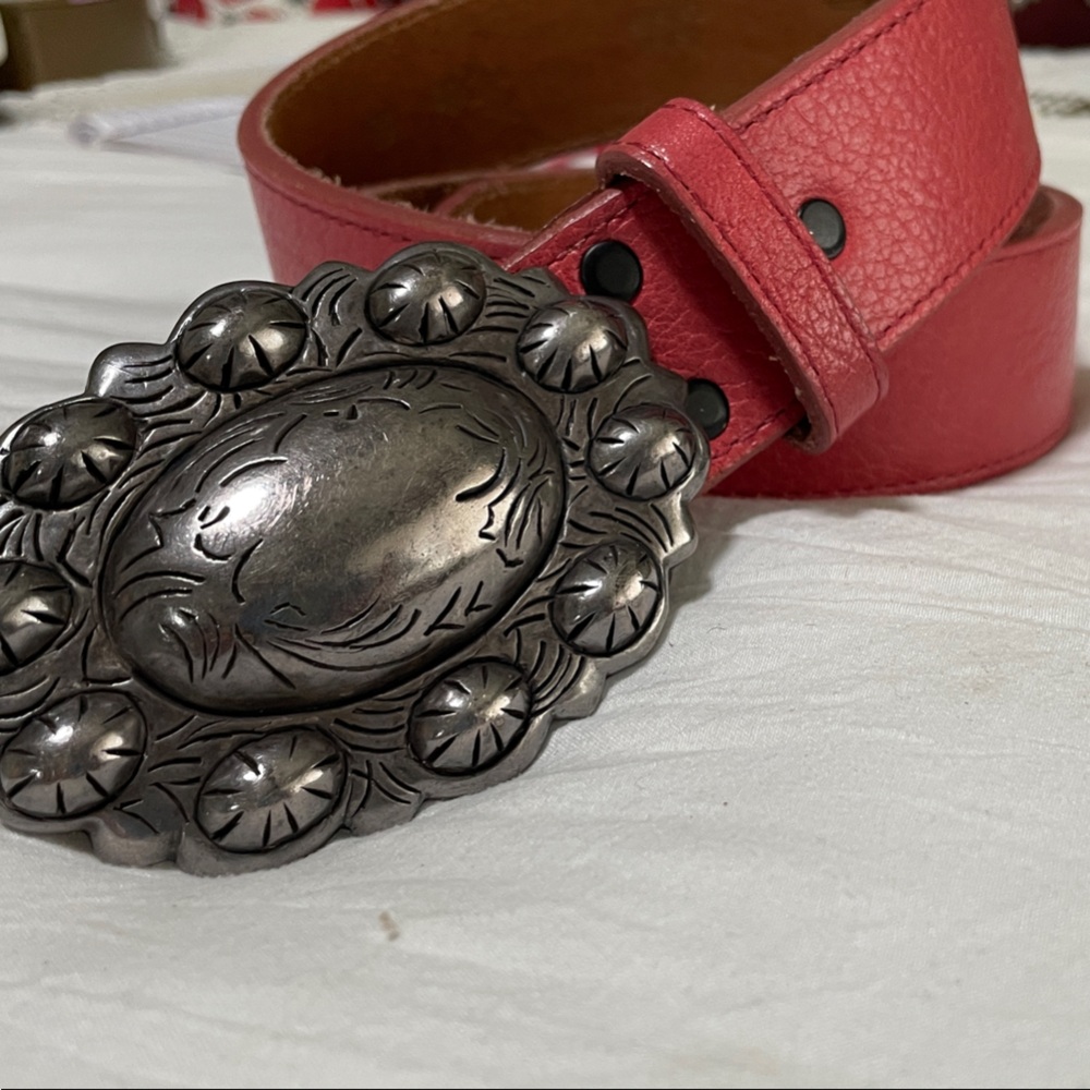 Coral Belt, Made in USA, Italian Celtikin Leather. Antique,rustic, buckle